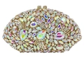 Pochette de soirée ovale avec cristaux colorés en goutte et fermoir en métal doré - Or AB
