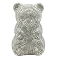 Detailed view of hand-set crystal rhinestones on a bear-shaped evening clutch bag - Silver Standing Bear