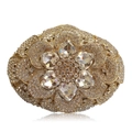 Elegant hollow metal evening clutch with champagne rhinestones and heart crystal flower - Gold