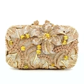 Luxurious gold floral evening clutch bag with champagne rhinestones and yellow crystals - Gold