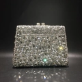Elegant silver evening clutch bag with marquise rhinestones on black mirror reflection - Silver