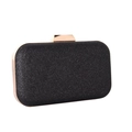 Detail of black glitter evening clutch bag with rose gold metal frame and top clasp - Black