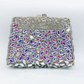 Detailed view of silver hollow metal craft and AB rhinestones on evening clutch bag - Silver AB