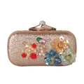 Golden evening clutch with 3D resin roses, pearls, and a diamond bird decoration - Gold
