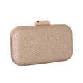 Elegant rose gold glitter clutch bag with metallic clasp and detachable chain strap - Gold