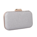 Detail of silver glitter evening clutch bag with rose gold metal frame and geometric clasp - Silver