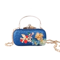 Elegant blue sequin evening clutch with 3D resin flowers, jewel bird and pearl strap - Blue