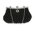 Elegant black pearl evening clutch bag with sparkling rhinestone flower and chain - Black