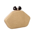 Detail of golden glitter evening clutch with black hexagonal gemstone closure and fine diamonds - Gold