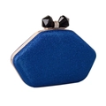Blue glitter evening clutch with crystal bow clasp and rose gold frame in hexagonal shape - Blue