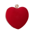 Rote Samtabendtasche in Herzform mit Perlenverschluss und goldfarbenem Metallrahmen - Rot