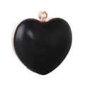 Elegante borsa da sera a cuore in raso nero con chiusura decorata con perle e cristalli - Nero