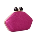 Magenta glitter clutch bag with geometric crystal bow clasp and golden metal frame - Rose Red