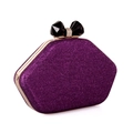 Elegant purple sequin evening bag with crystal bow clasp and gold metal frame - Purple