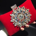 Elegant red velvet clutch bag featuring a brilliant silver floral rhinestone ornament - Red