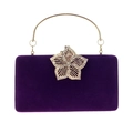 Dettaglio della pochette in velluto viola con fibbia a fiore di strass di lusso - Viola