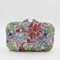 Luxurious evening clutch bag with colorful floral rhinestone pattern and metal clasp - Silver with Multi-color Rhinestones