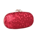 Elegante pochette rossa con motivo a cubi d'acqua e chiusura a fiocco dorato con strass - Rosso