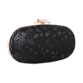 Elegante pochette da sera nera testurizzata con cornice in oro rosa e chiusura con fiocco - Nero