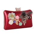 Elegant red resin flower evening clutch with luxury 3D floral accents and feathers - Red