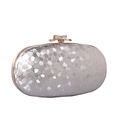 Pochette da sera argento con trama a cubetti d'acqua, cornice in oro rosa e chiusura a fiocco - Argento