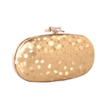 Pochette da sera dorata ovale rigida con trama a mosaico e chiusura a fiocco di strass - Oro