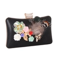 Detail of black evening clutch with resin flowers, sequins and rhinestone bee charm - Black