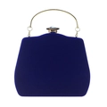 Detail of royal blue velvet evening bag with gold metal handle and crystal clasp - Blue