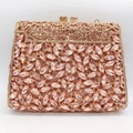 Elegant evening clutch bag featuring pink marquise rhinestones and rose gold filigree metal - Champagne