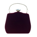 Gourd-shaped burgundy velvet evening clutch bag with gold ring handle and gemstone clasp - Burgundy