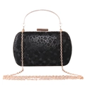 Pochette de soirée noire à texture craquelée avec poignée dorée et bandoulière chaîne - Noir
