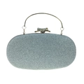 Silver sequin oval evening clutch bag with rhinestone bow clasp and metal handle - Silver