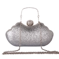 Elegante silberne Glitzer-Abendtasche mit Wellenform und kristallbesetztem Kugelverschluss - Silber