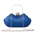 Funkelnde dunkelblaue Abendtasche mit silbernem Metallgriff und langer Kettenriemen - Dunkelblau
