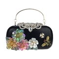 Borsa da sera nera con fiori 3D in paillettes, ricamo ape e decorazioni in perle - Nero