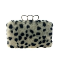 Bolso de mano de piel sintética de leopardo con asa de anillo de tres dedos con cristales - Albaricoque Leopardo