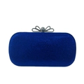 Macro detail of royal blue glitter evening clutch featuring a silver rhinestone bow clasp - Blue