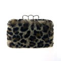 Bolso de mano de piel sintética de leopardo con asa de anillo de tres dedos y pedrería - Leopardo Camel
