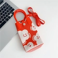 Close-up of bright orange knitted mini bag with white cloud smile pattern and strap - Orange Cloud Emoji (12 Metal Buckle)