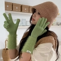 Grass green fingerless knitted gloves with plush faux fur cuffs and thermal lining - One Size / Light Green