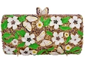 Golden mermaid clutch bag with 3D white flowers, green leaves and purple crystals - Golden Hollow 3D Floral Butterfly Style (52)