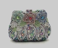 Luxury clutch bag with colorful crystal floral patterns and silver metal finish - Silver Base Three Roses Full Rhinestone Style (67)