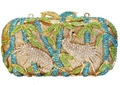 Golden mermaid clutch bag with oriental crystal cranes and bamboo rhinestone detail - Golden Glitter Blue Gold Cranes Full Rhinestone Style