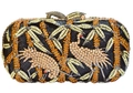 Black hard shell evening clutch bag with crane and bamboo rhinestone patterns - Black Base Bamboo Cranes Full Rhinestone Style