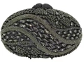 Luxury oval black rhinestone evening clutch bag with intricate crystal flower patterns - Black Oval Wave Floral Cluster Full Rhinestone Style (66)