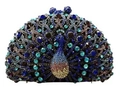 Peacock shaped clutch bag with blue and yellow rhinestones for evening parties - Blue Peacock Shape Full Rhinestone Style (64)