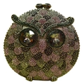 Pink owl evening clutch bag encrusted with rhinestones and sparkling crystal eyes - Pink Grey Owl Full Rhinestone Shape (61)