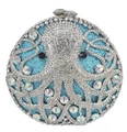 Blue glitter octopus clutch bag with silver rhinestone hollow metal decoration and crystal lock - Lake Blue Octopus Full Rhinestone Shape (65)
