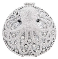 Silver octopus-shaped clutch bag with sparkling rhinestones and crystal eye detail - Silver Grey Octopus Full Rhinestone Shape (68)