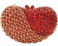 Red heart-shaped evening clutch bag featuring a gold butterfly clasp and crystal stones - Red Heart Irregular Rhinestone Style